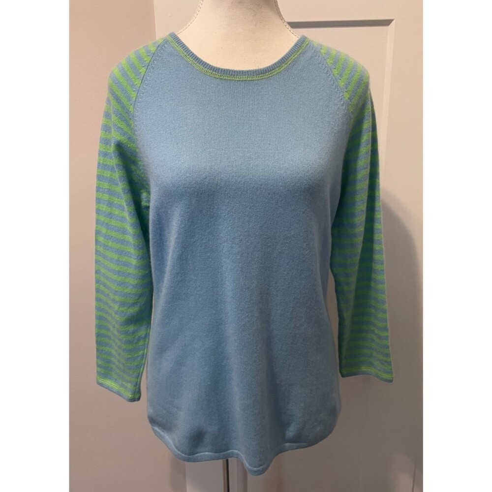 FOLIO Womens Cashmere SWEATER 3/4 Sleeve BLUE Green STRIPE Size M